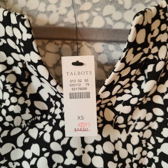Talbots 3/4 Sleeve Slit Neck Jersey Top Size XS Black Cream Abstract Print NWT - Picture 10 of 11